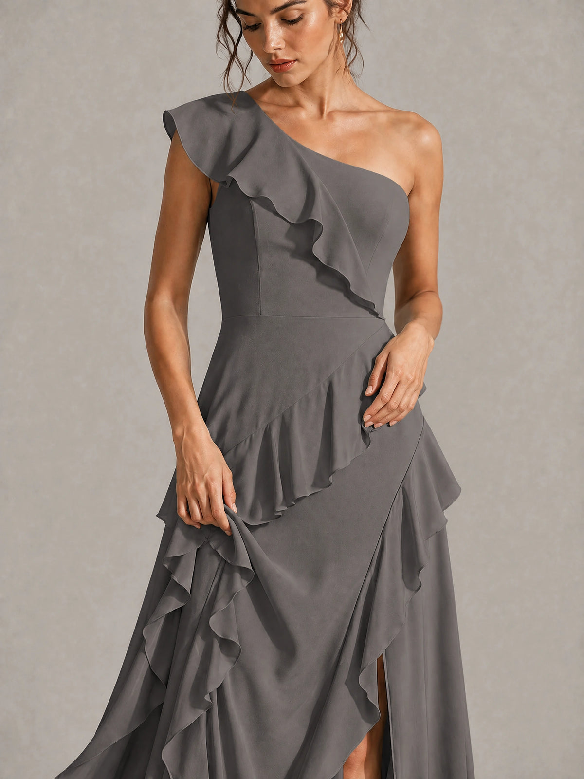 Sage Green One Shoulder Ruffle Bridesmaid Dress