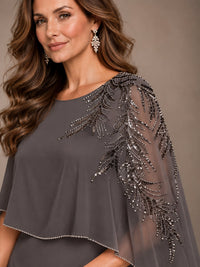 Elegant Chiffon Cape Sleeve Beaded Mother of the Bride Dress