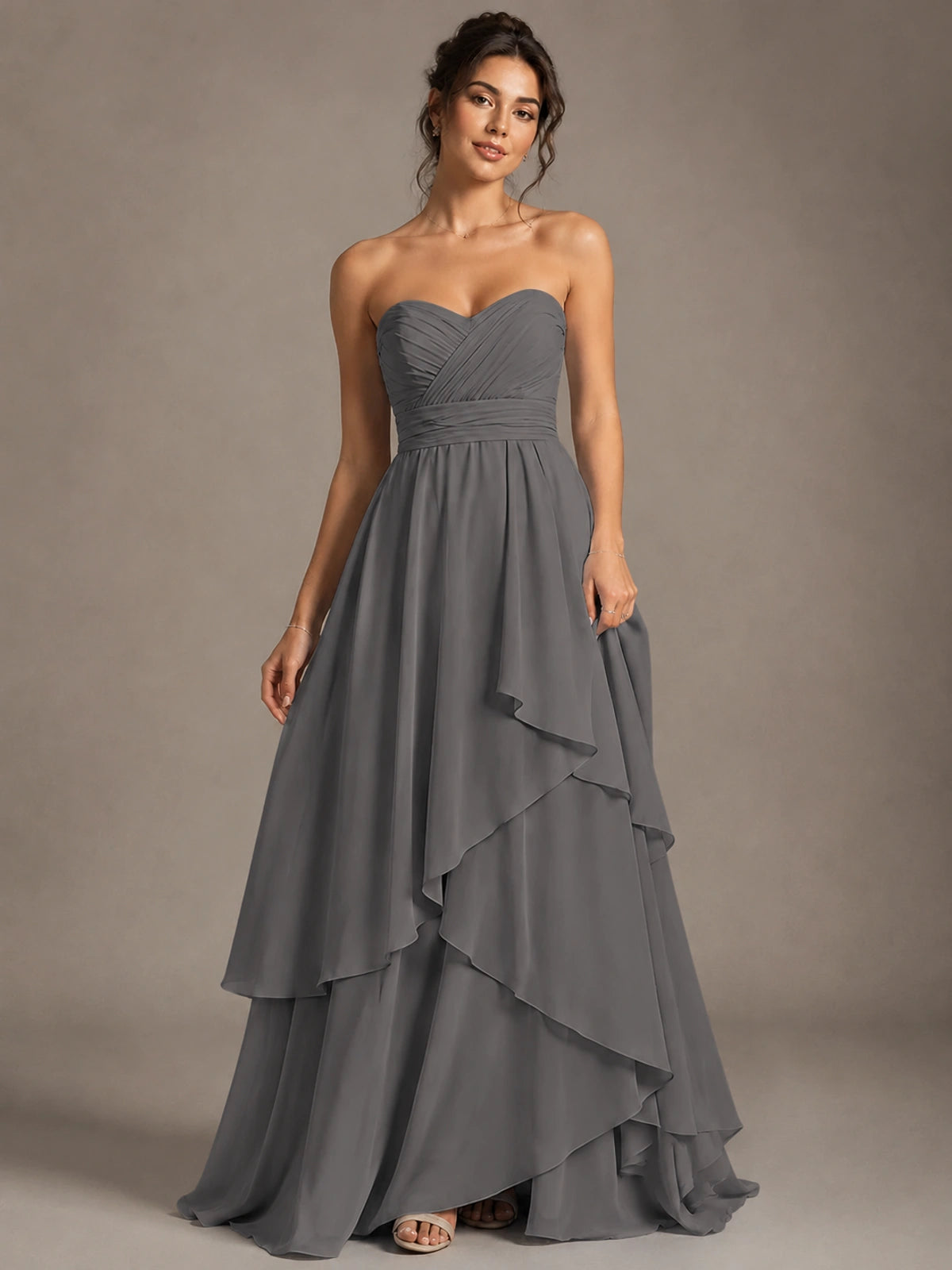 Strapless Ruffle A-Line Maxi Dress