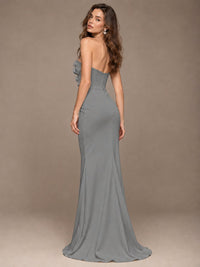 White Strapless Mermaid Maxi Dress with 3D Floral Appliques