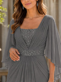Elegant V-Neck Sequined Chiffon Mother of the Bride Dress with Flutter Sleeves