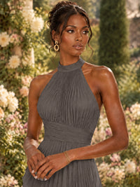 Wrap Pleated Prom Dress Halter A-line Chiffon Formal Wedding Dress