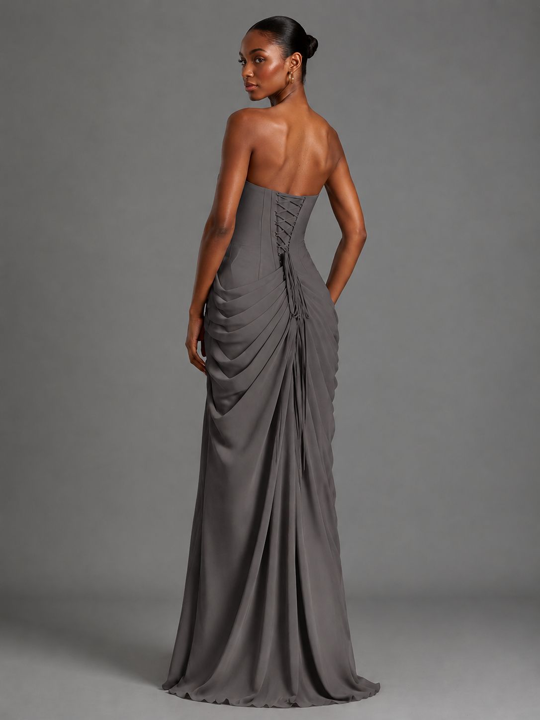 Strapless Bodycon Pleated Chiffon Formal Dress with Slit