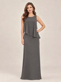 Cape Sleeve Mother of the Bride Dress with Asymmetrical Overlay