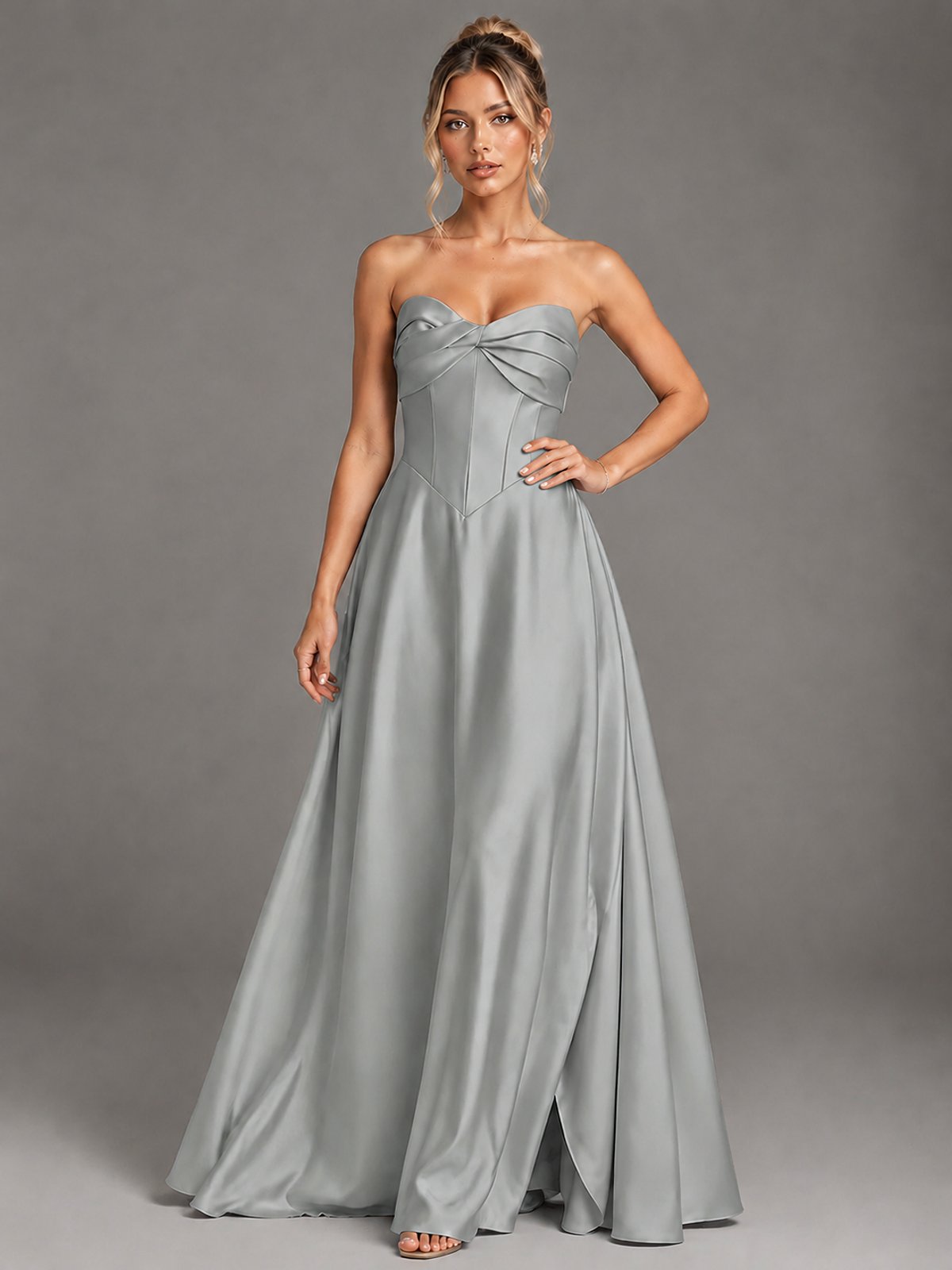 Sweetheart Neck Strapless Satin A-Line Prom Dress