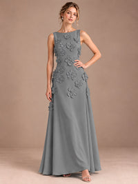 3D Floral Applique Sleeveless Formal Maxi Dress