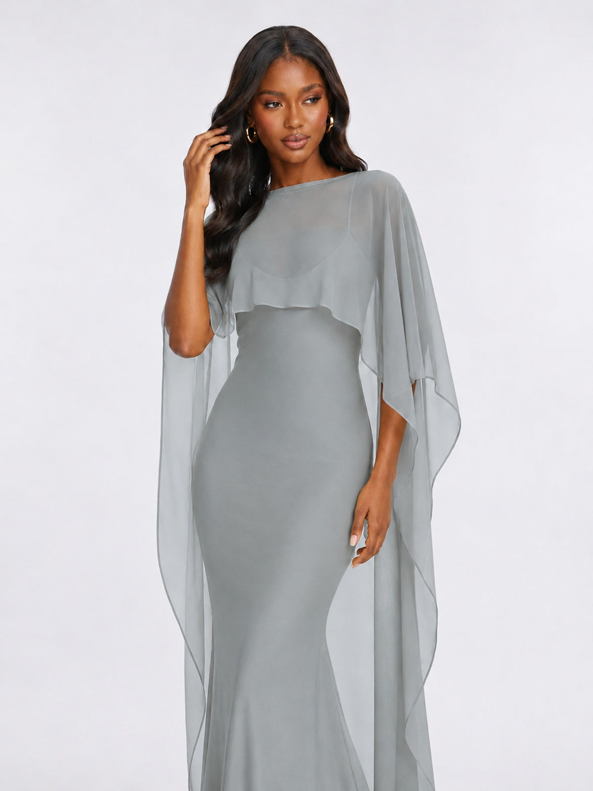 Satin Cape Prom Dresses Meramid Maxi Dress
