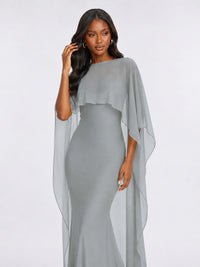 Satin Cape Prom Dresses Meramid Maxi Dress