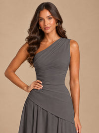 One Shoulder Prom Dress A-line Ruched Women Wedding Formal Gowns