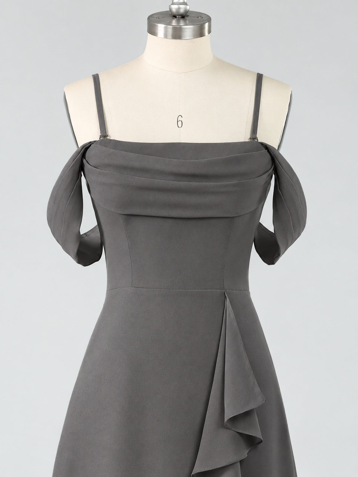 Spaghetti Strap Chiffon Bridesmaid Dress with Ruffles Slit