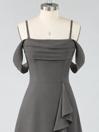 Spaghetti Strap Chiffon Bridesmaid Dress with Ruffles Slit