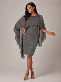 Floral Sheath Mother of the Bride Dress with Cape Overlay