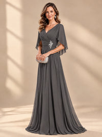 Ruched V Neck Mother of The Bride Dresses with Shawls Appliques and Cap Sleeves