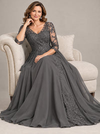 Sequin Lace A-Line Mother of the Bride Dress with 3/4 Sleeves