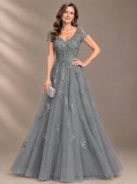 Lace Appliques A-line Mother of The Bride Dresses with Short Sleeves