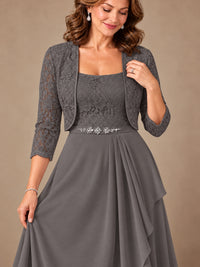 Blush Pink A-Line Mother of the Bride Dress with Lace Jacket and Ruffles