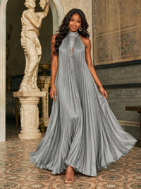 Rust Orange Pleated Halter Neck Maxi Dress