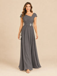 Cap Sleeve Mother of The Bride Dresses Long Chiffon Formal Gowns