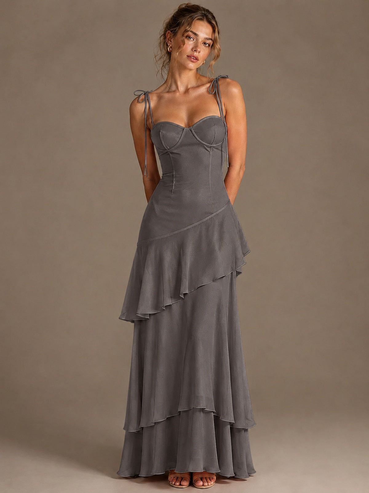 Spaghetti Strap Tiered Ruffles Chiffon Prom Dress