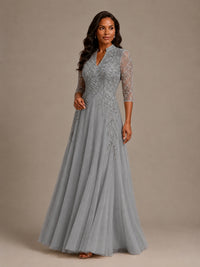 Embellished Appliques Mother of the Bride Dress with 3/4 Sleeves