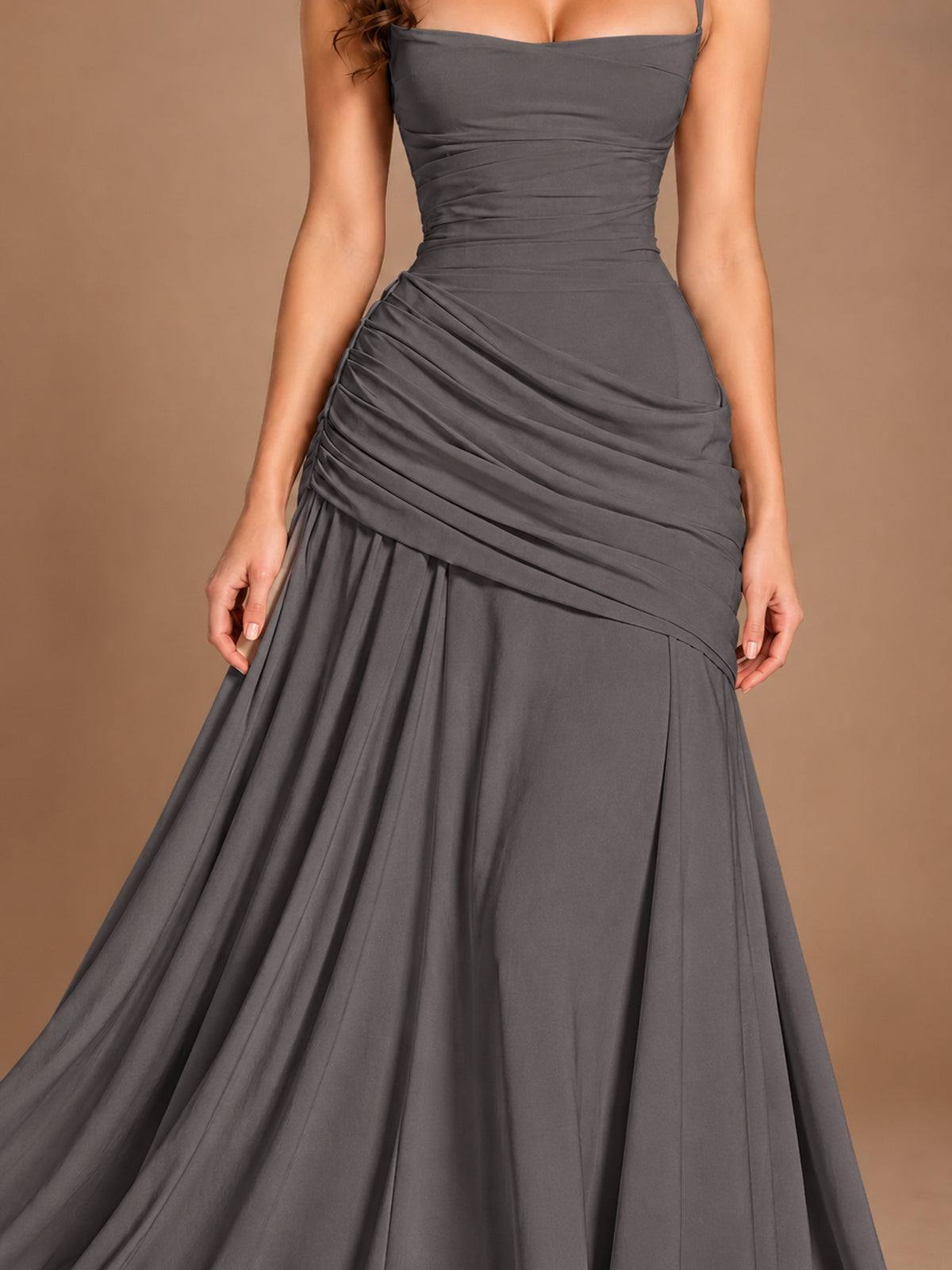 Butter Yellow Square Neck Ruched A-Line Prom Dress