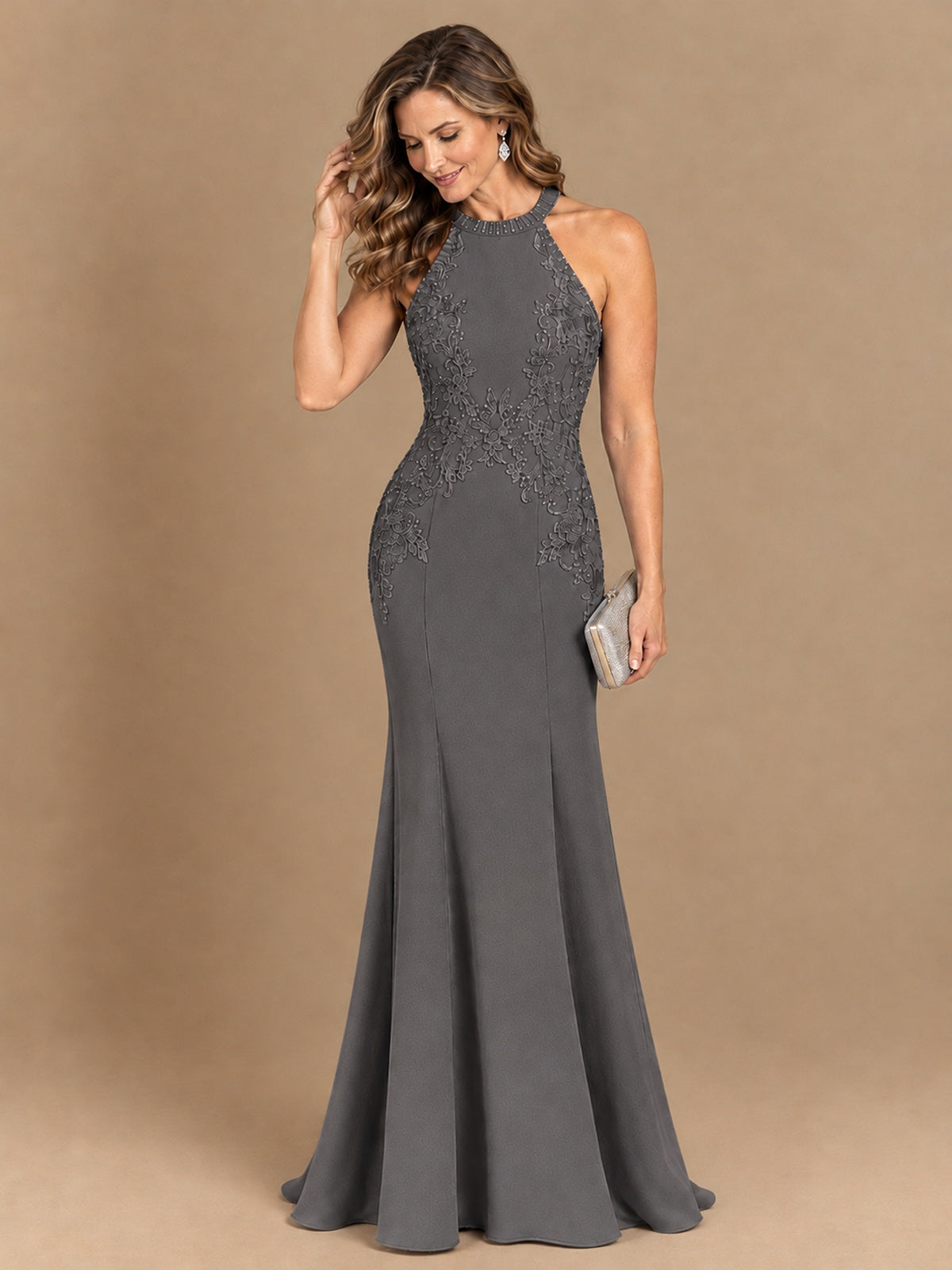 Halter Neckline Lace Appliques Mother of The Bride Dresses