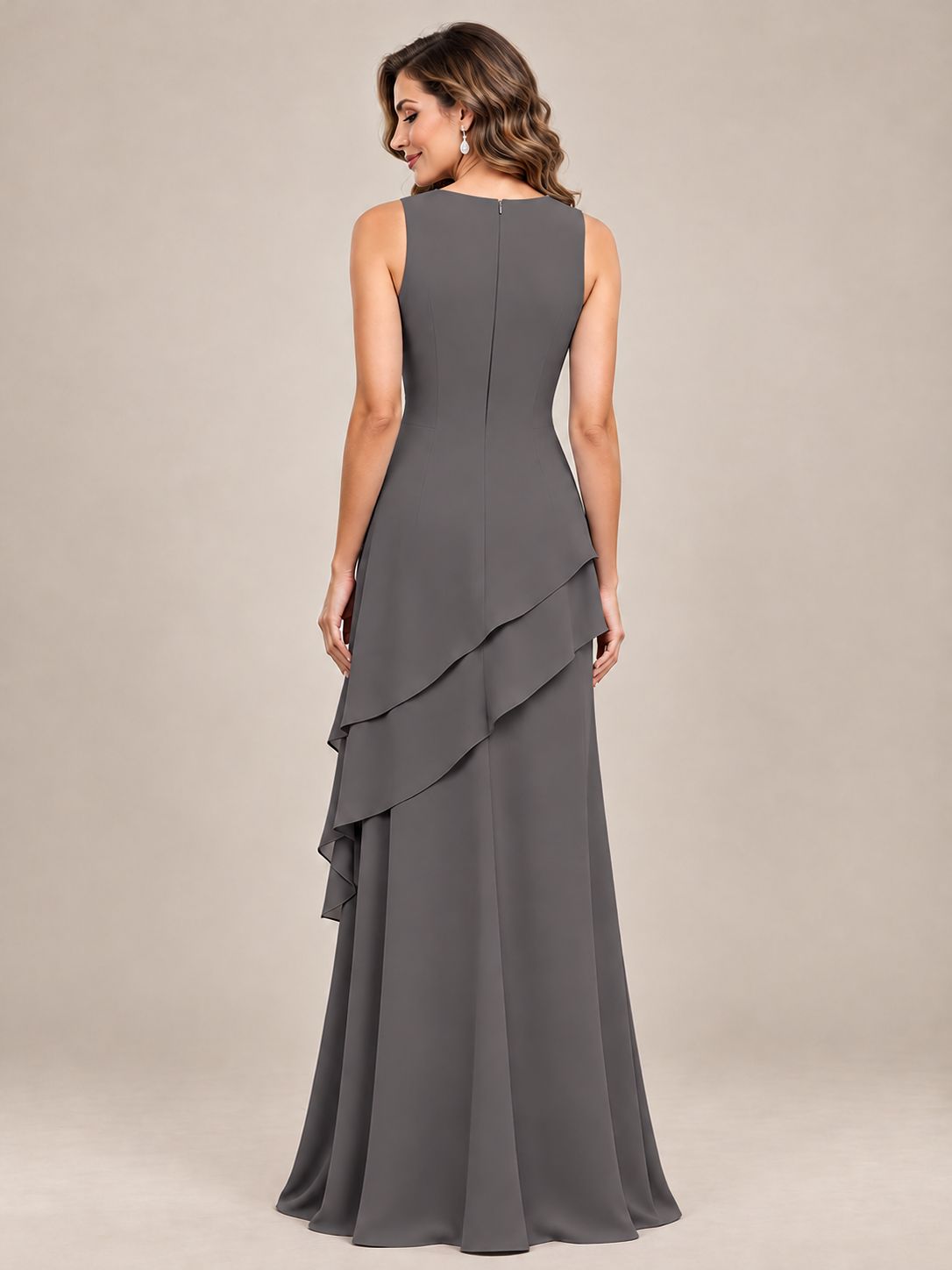 Dusty Blue Two-Piece Chiffon Mother of the Bride Dress with Jacket