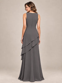 Dusty Blue Two-Piece Chiffon Mother of the Bride Dress with Jacket
