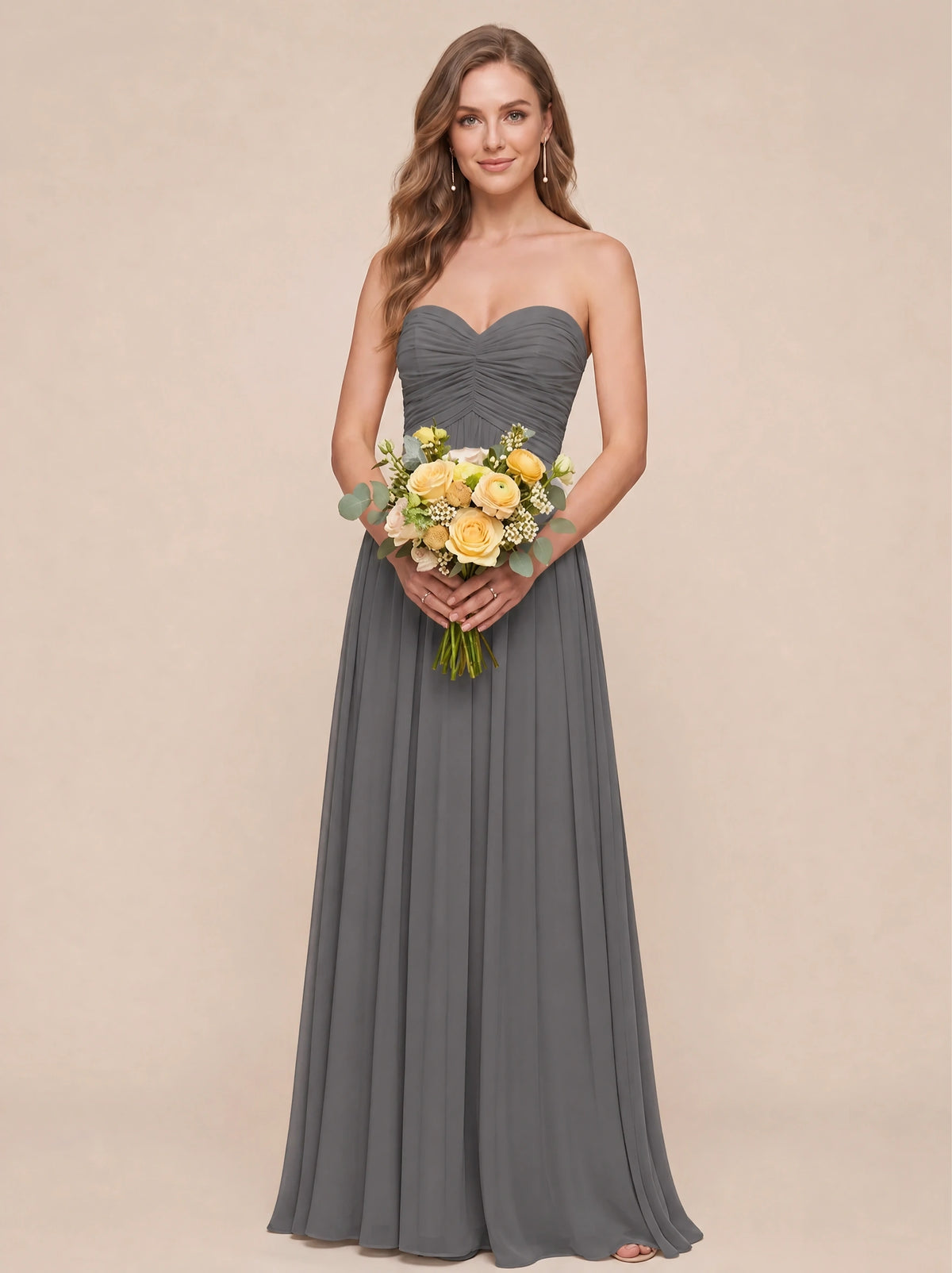 Strapless Pleated Chiffon A-Line Bridesmaid Dress