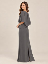 Cape Sleeve Mother of the Bride Dress with Asymmetrical Overlay