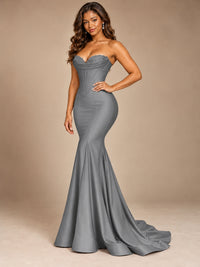 Red Strapless Satin Mermaid Prom Dress with Corset Bodice