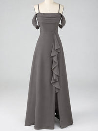 Spaghetti Strap Chiffon Bridesmaid Dress with Ruffles Slit