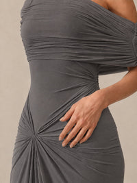 Elegant Draped Off Shoulder Ruched Mermaid Chiffon Formal Evening Gown