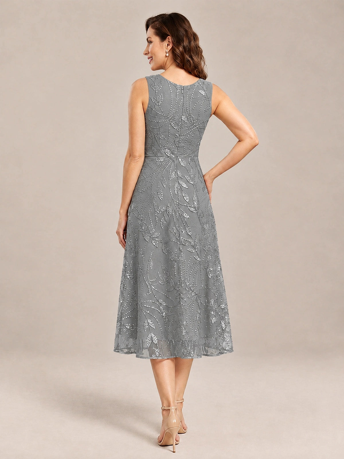 Tea Length Sequin Lace Mother of the Bride Dress with Chiffon Jacket