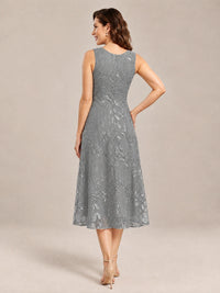 Tea Length Sequin Lace Mother of the Bride Dress with Chiffon Jacket
