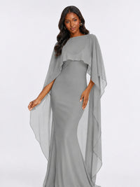 Satin Cape Prom Dresses Meramid Maxi Dress