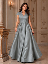 Lace Appliqué A-Line Satin Maxi Dress