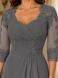 Chiffon Lace Applique Mother of the Bride Dress with 3/4 Sleeves