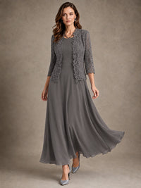 2-Piece Chiffon Mother of the Bride Dress with Lace Jacket