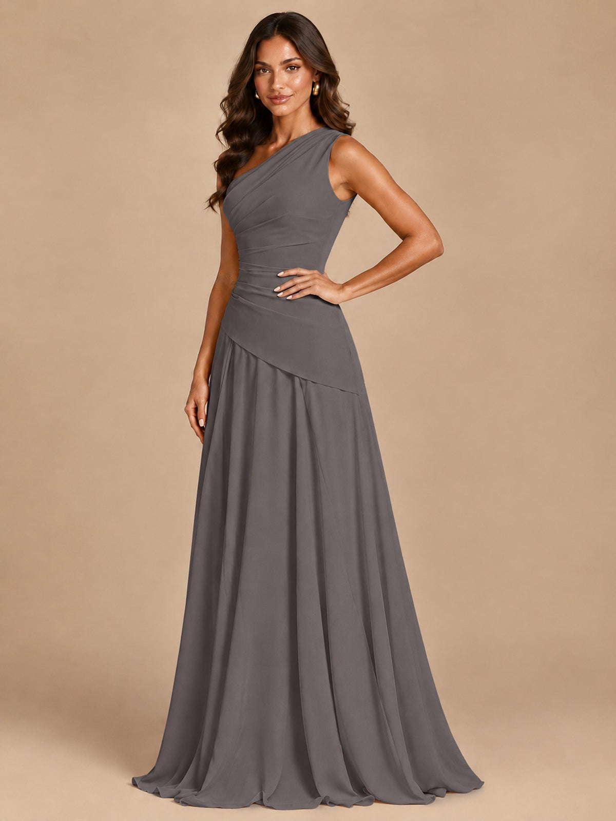 One Shoulder Prom Dress A-line Ruched Women Wedding Formal Gowns