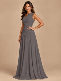 One Shoulder Prom Dress A-line Ruched Women Wedding Formal Gowns