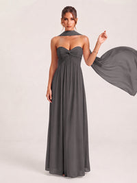 Strapless Ruched Chiffon Long Prom Dress with Scarf