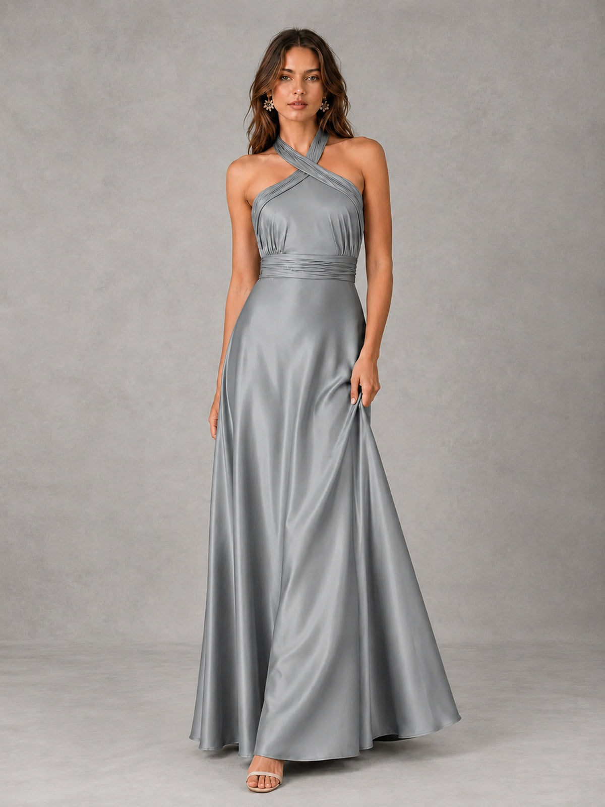 Sage Green Satin A-Line Bridesmaid Dress with Halter Neck
