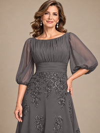 A-Line Mother of the Bride Dress with Sheer Puff Sleeves
