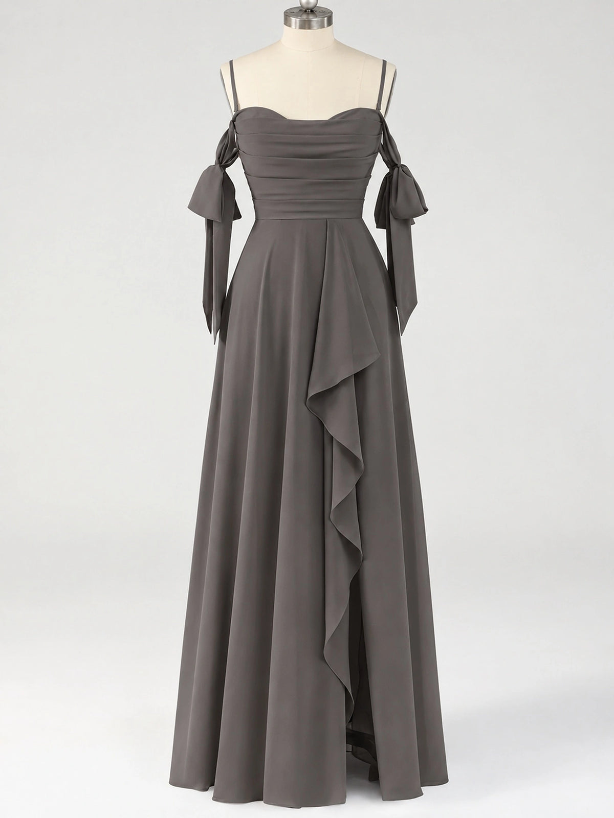 A-Line Ruffles Chiffon Bridesmaid Dress with Slit