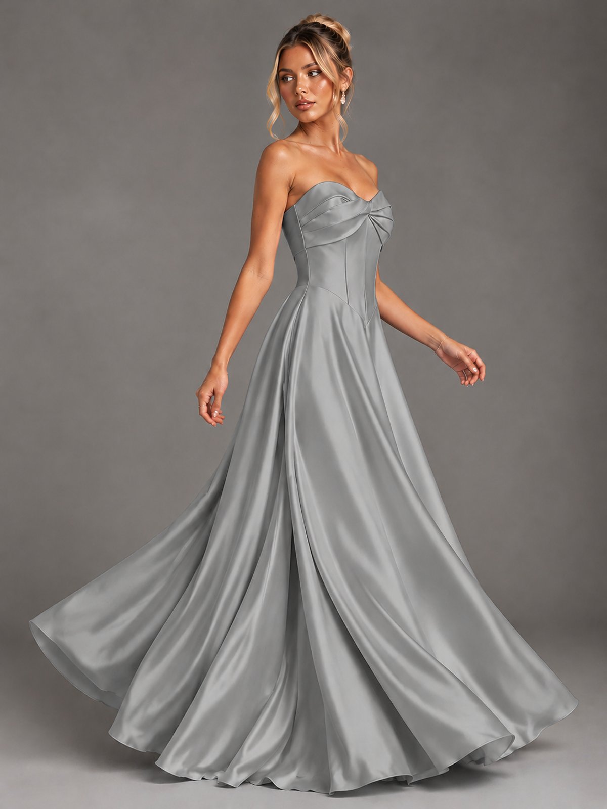 Sweetheart Neck Strapless Satin A-Line Prom Dress