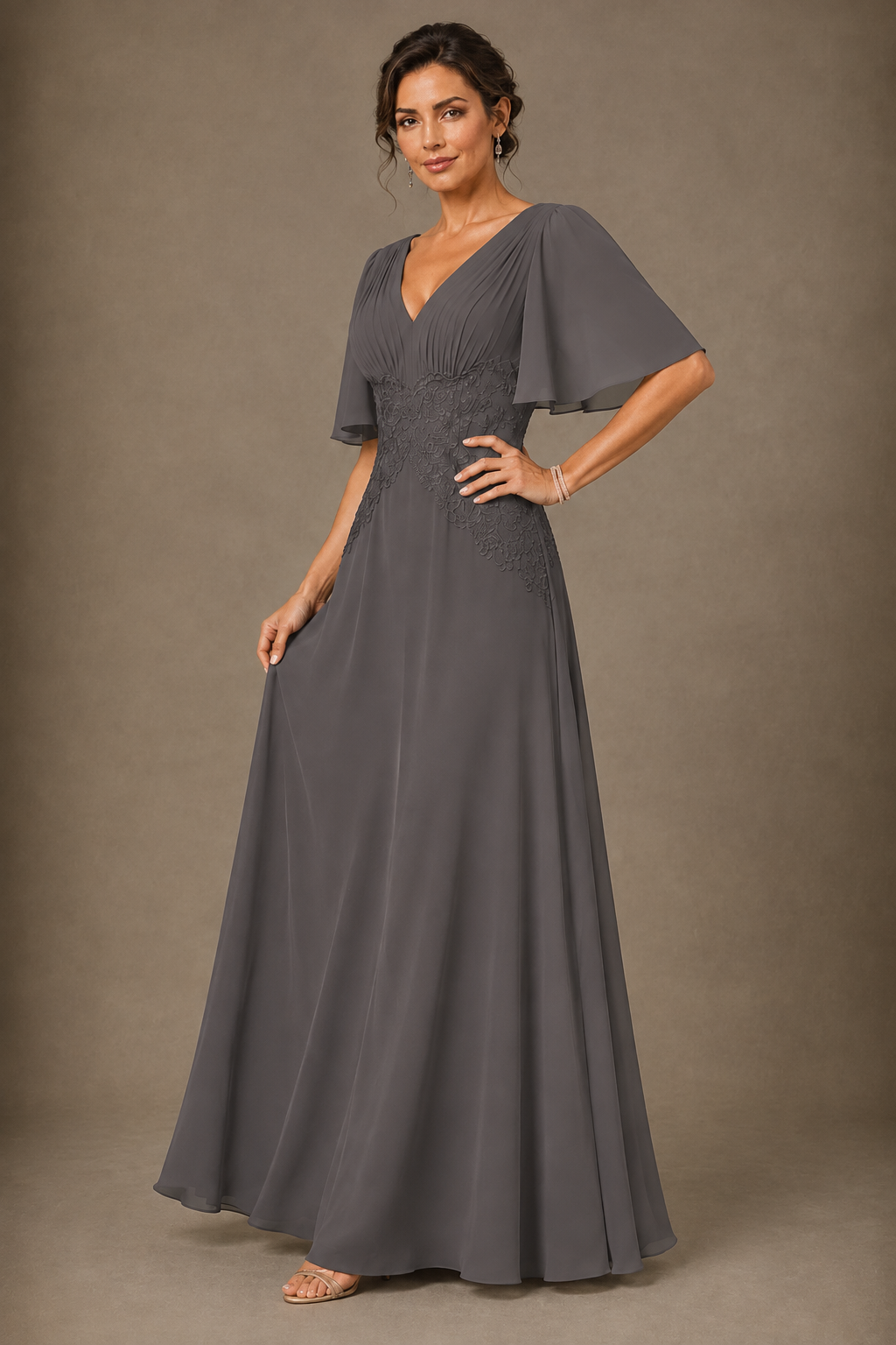 A-Line Chiffon Mother of the Bride Dress with Applique