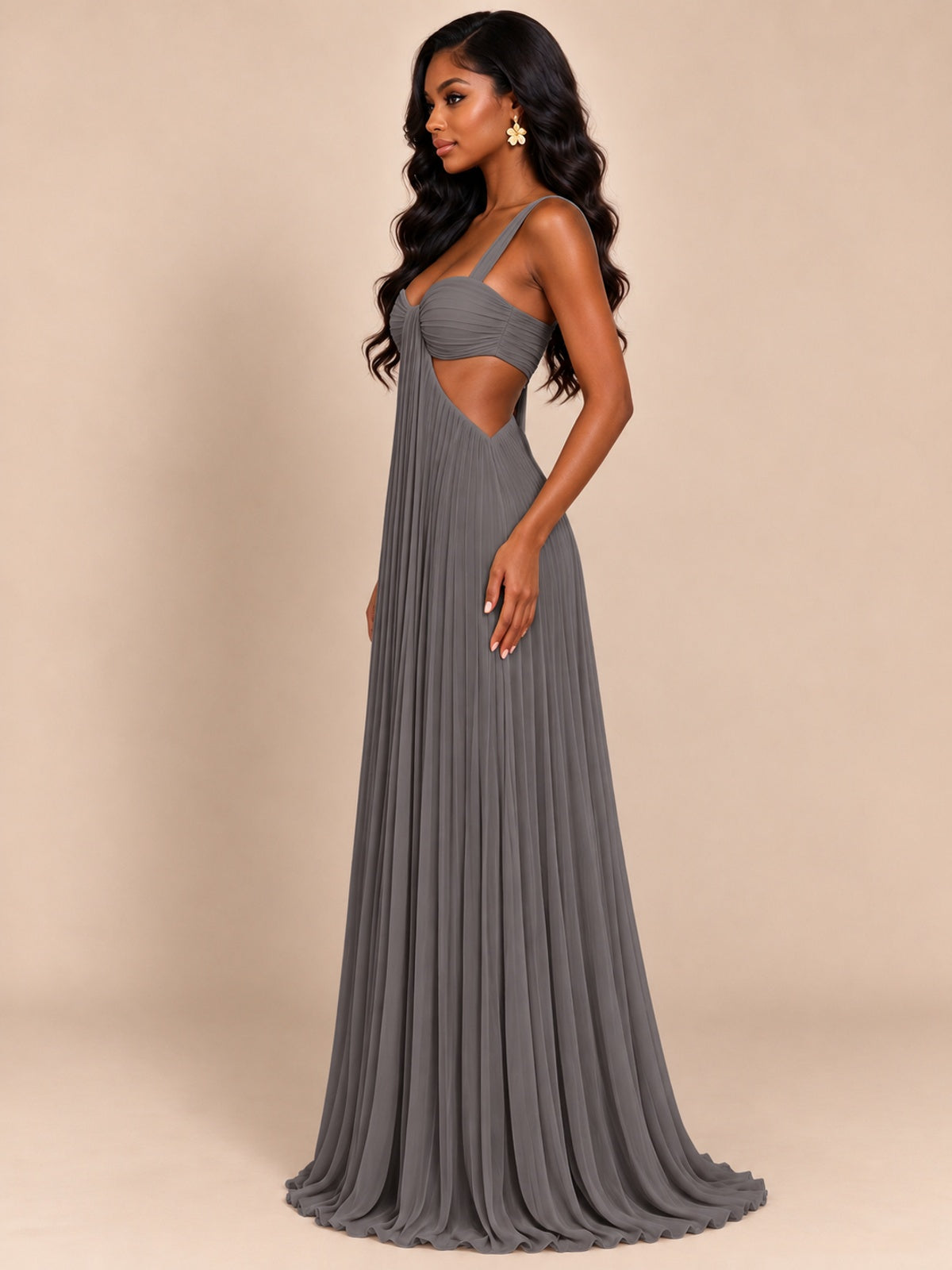 Butter Yellow Pleated Cutout Maxi Dress