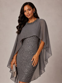 Floral Sheath Mother of the Bride Dress with Cape Overlay