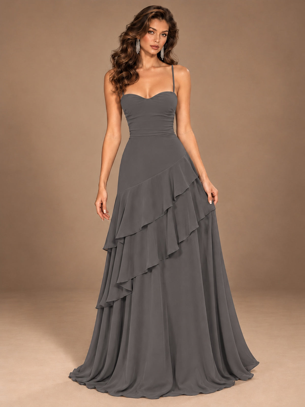 Sweetheart A-Line Ruffle Prom Dress with Spaghetti Straps